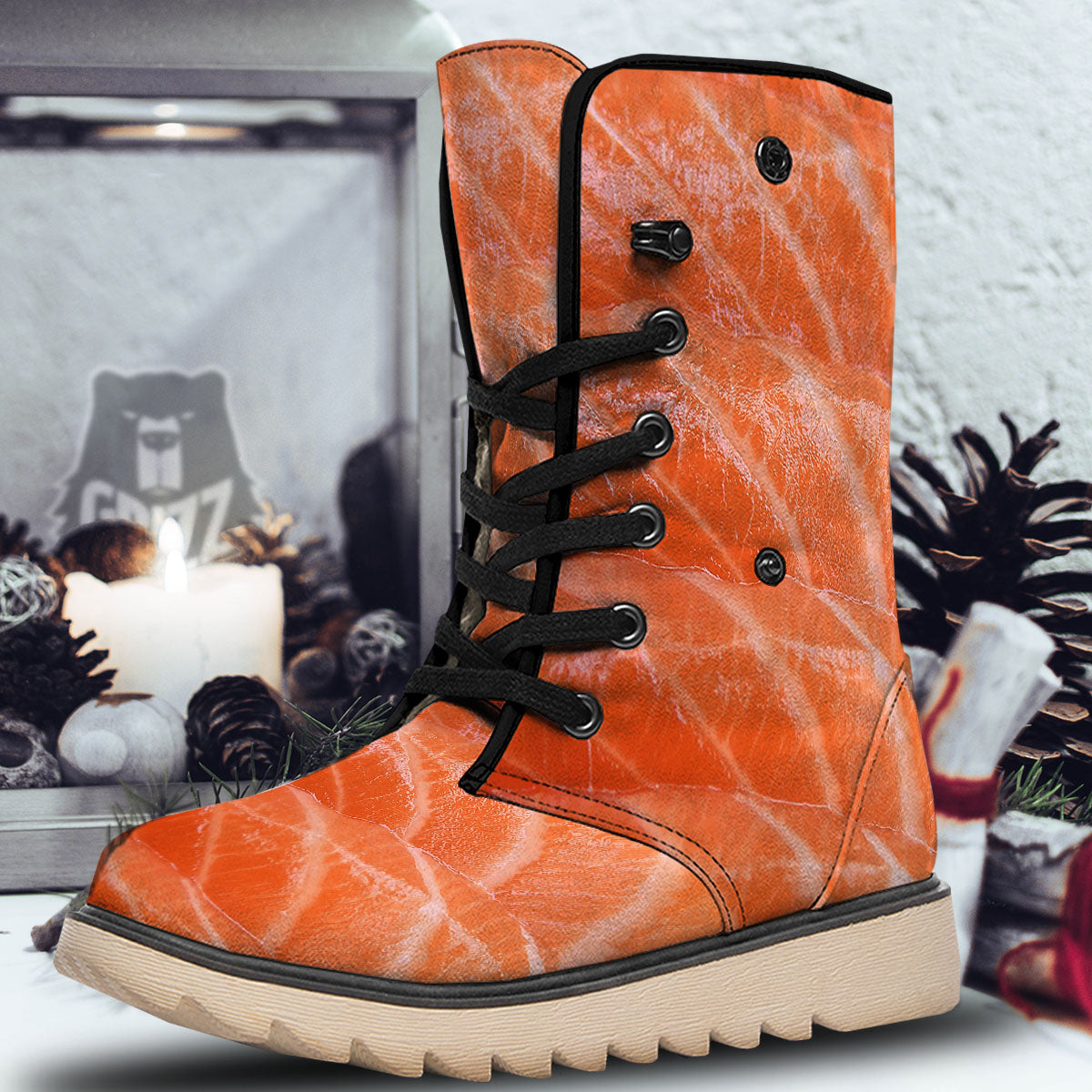Salmon Print Snow Boots-grizzshop