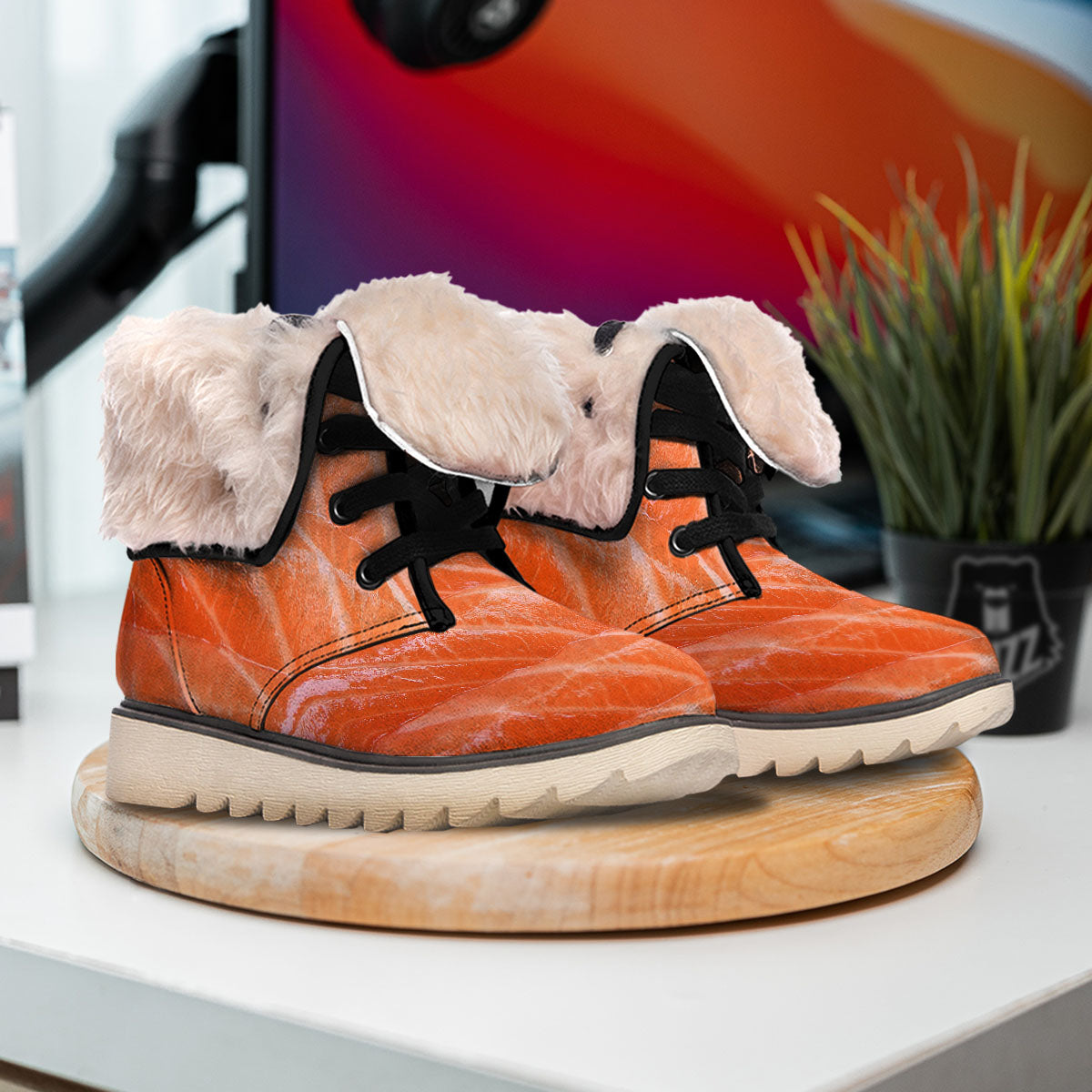 Salmon Print Snow Boots-grizzshop