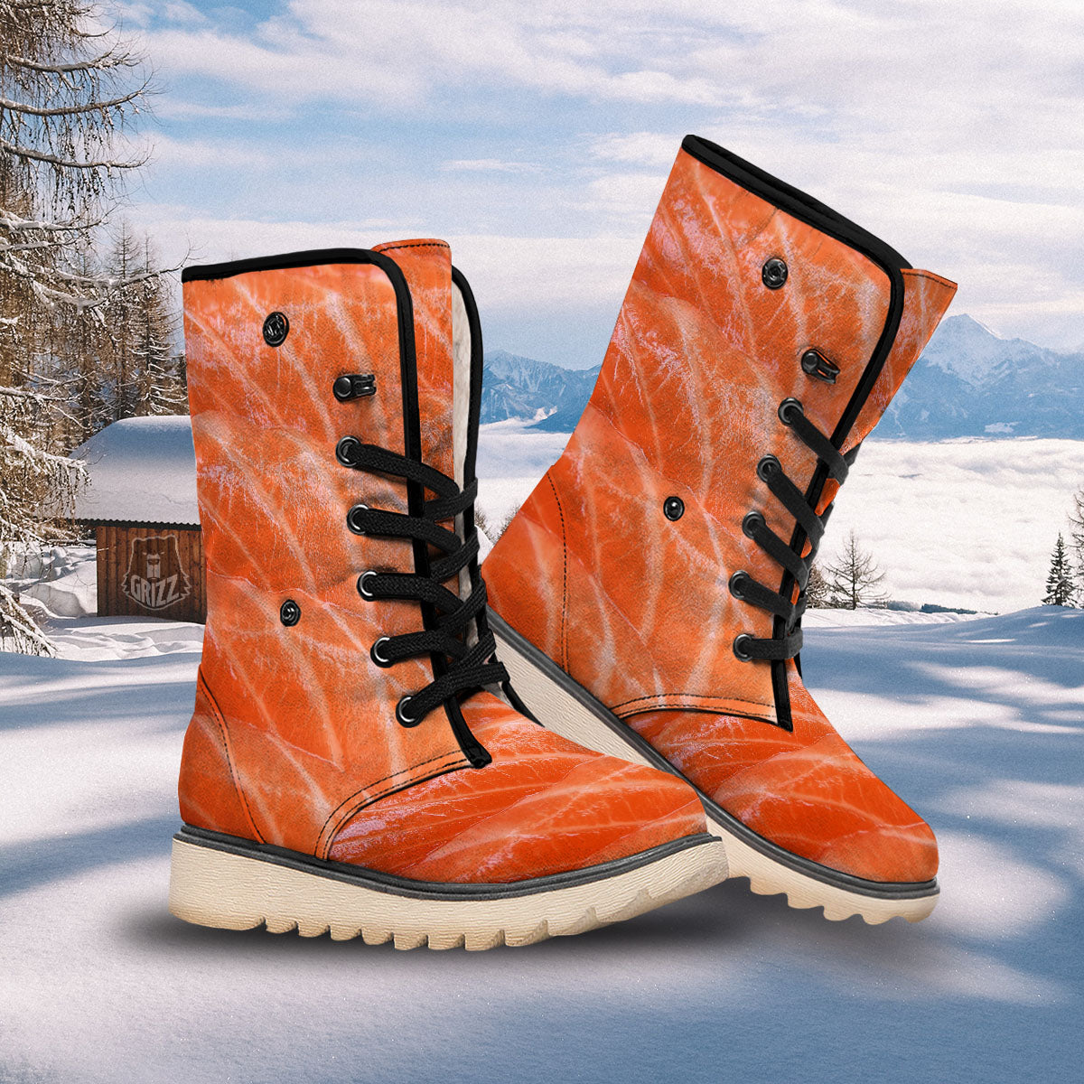 Salmon Print Snow Boots-grizzshop
