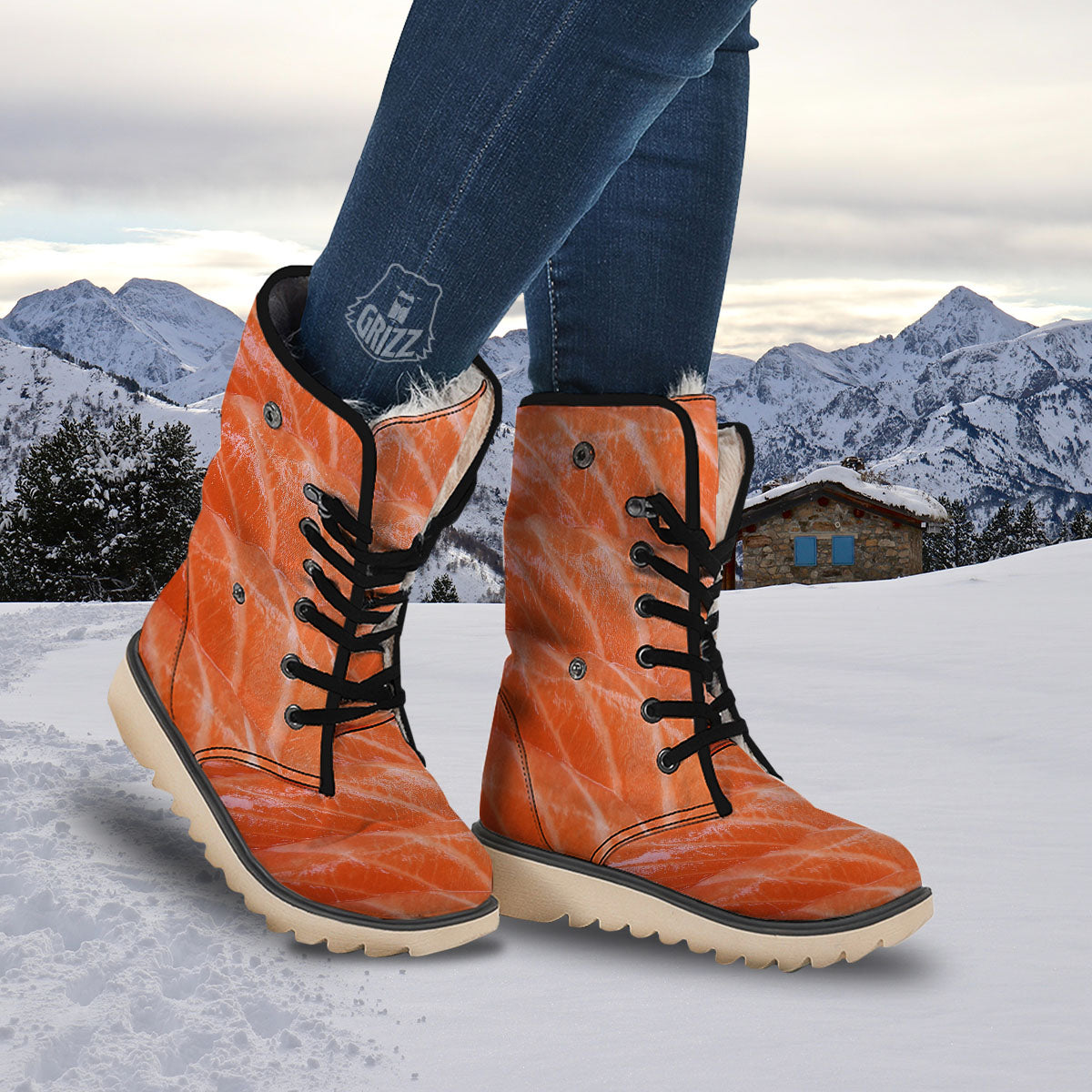 Salmon Print Snow Boots-grizzshop