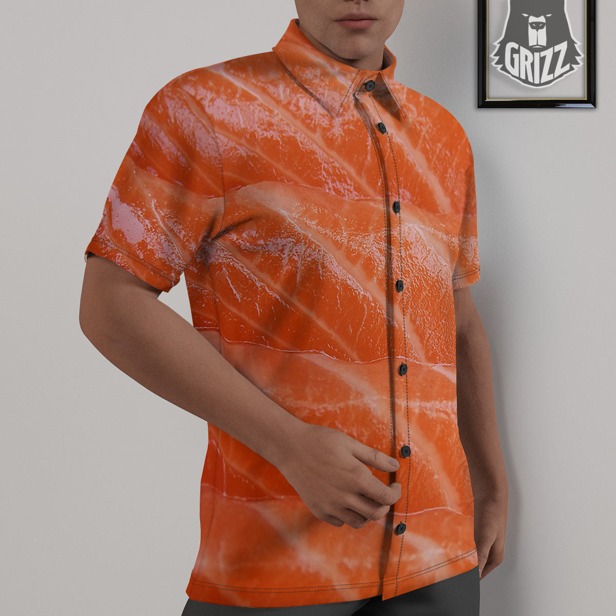 Salmon Print Untucked Shirts-grizzshop