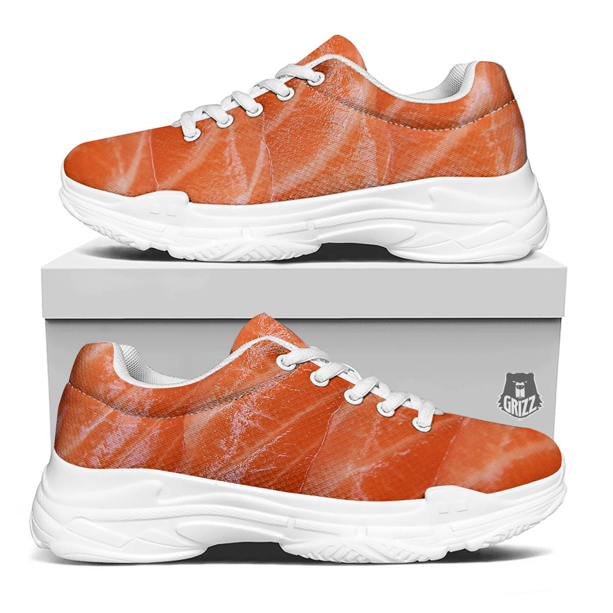 Salmon Print White Chunky Shoes-grizzshop