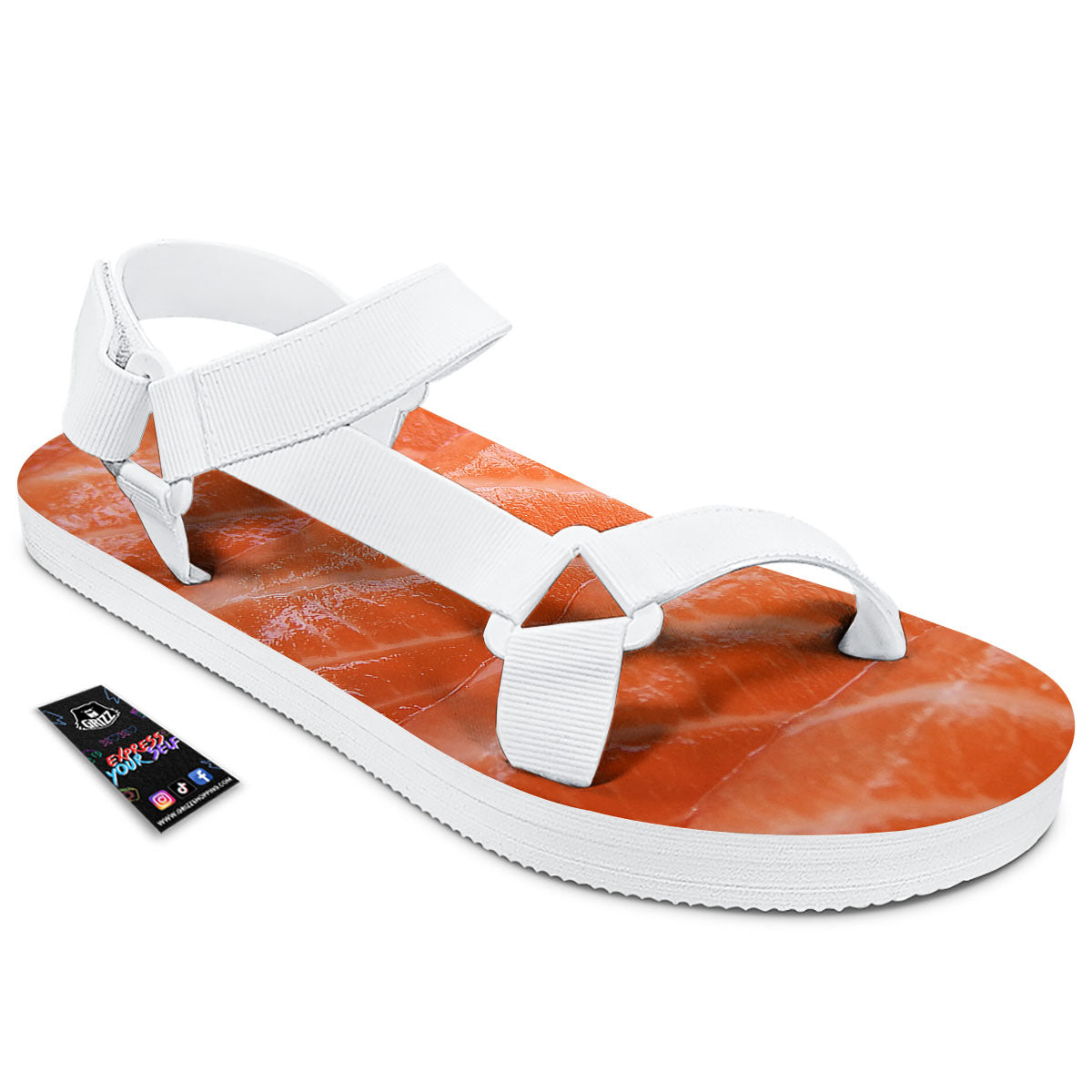Salmon Print White Open Toe Sandals-grizzshop