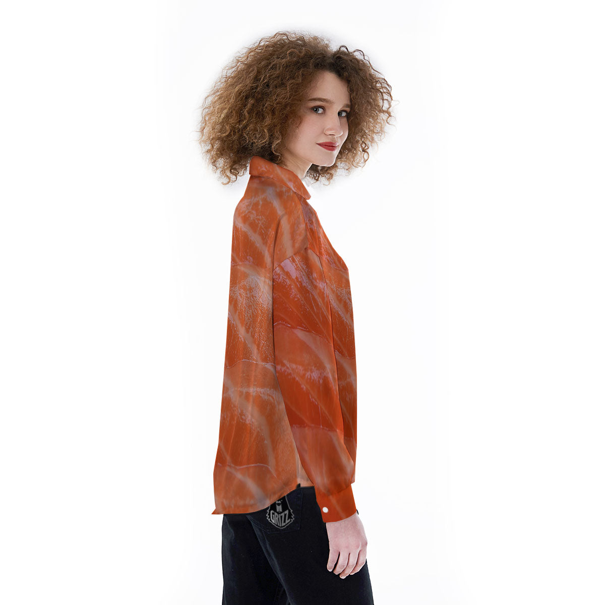Salmon Print Women's Long Sleeve Shirts-grizzshop