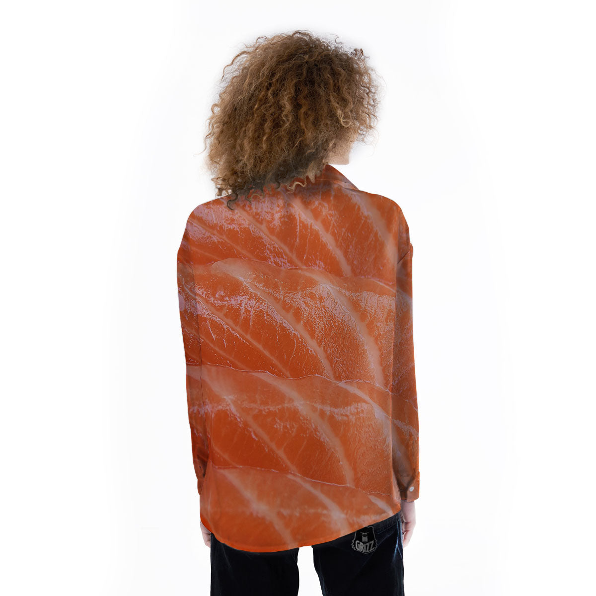Salmon Print Women's Long Sleeve Shirts-grizzshop