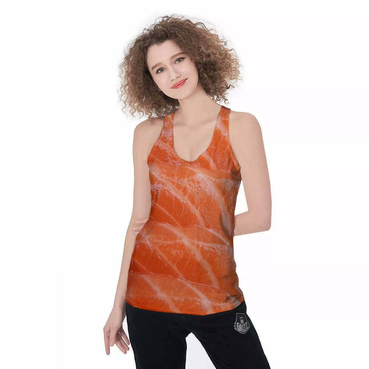 Salmon Print Women's Racerback Tank Top-grizzshop