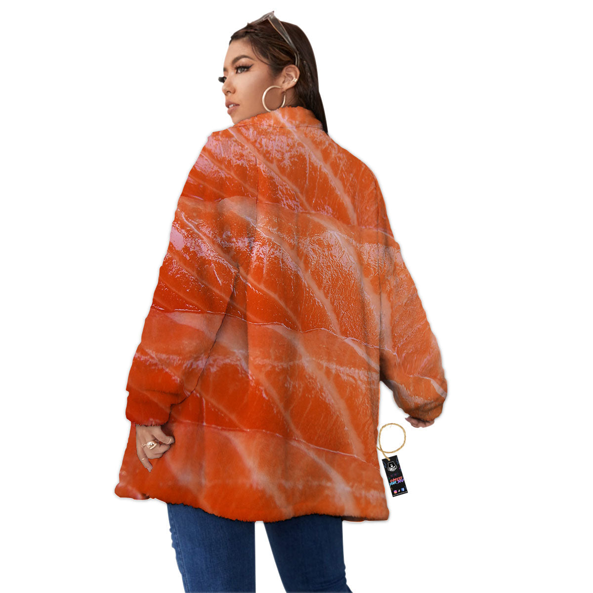 Salmon Print Women's Sherpa Jacket-grizzshop