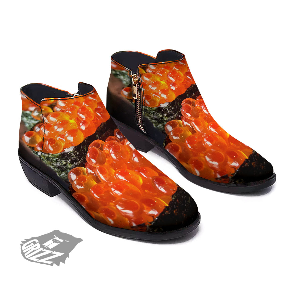 Salmon Roe Sushi Print Ankle Boots-grizzshop