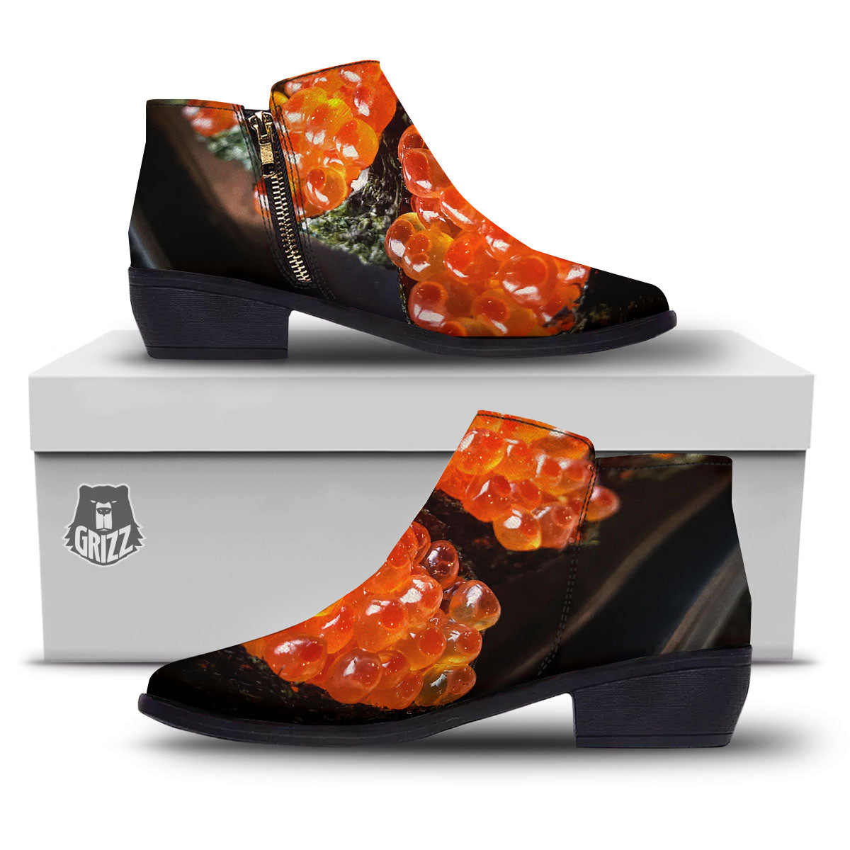 Salmon Roe Sushi Print Ankle Boots-grizzshop