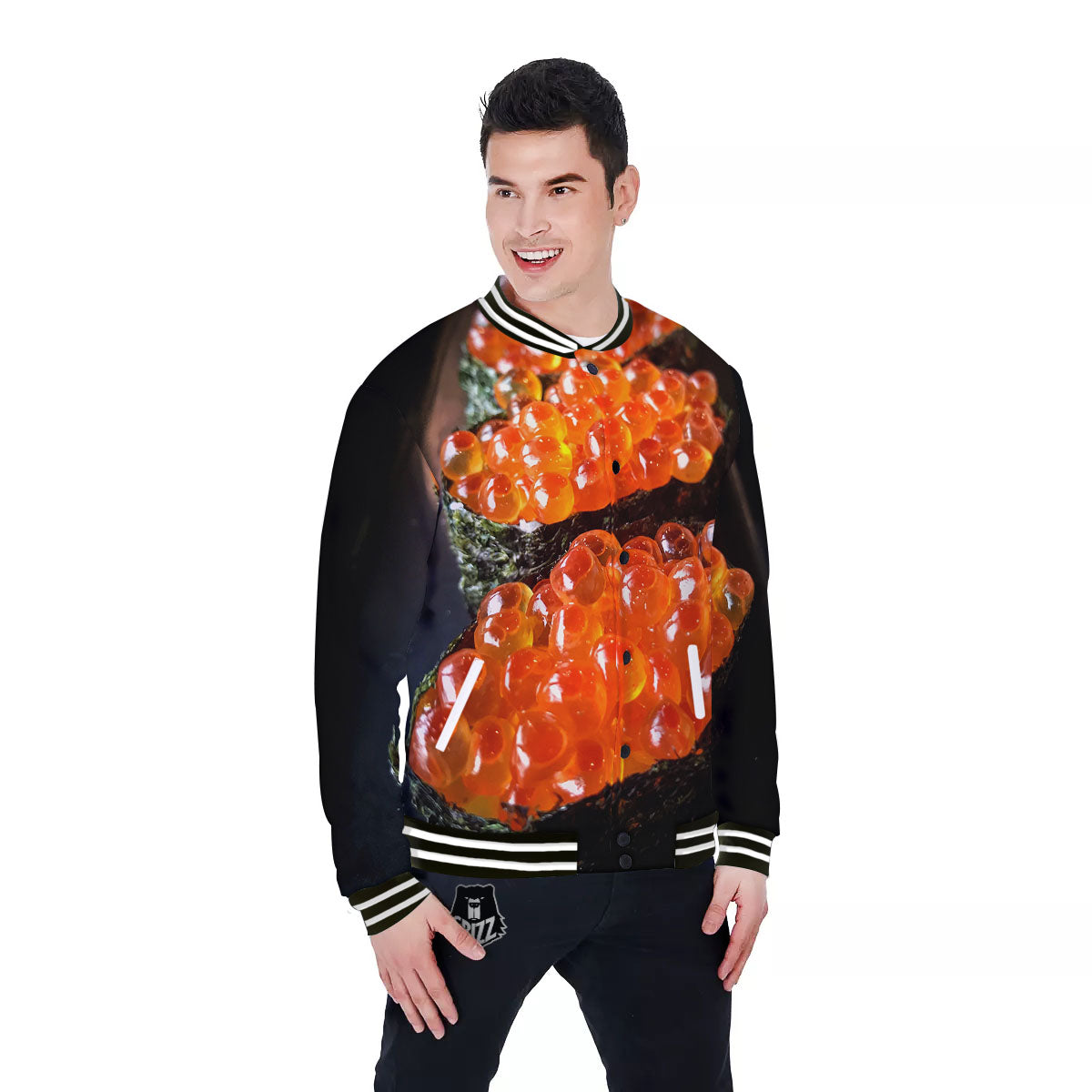 Salmon Roe Sushi Print Baseball Jacket-grizzshop