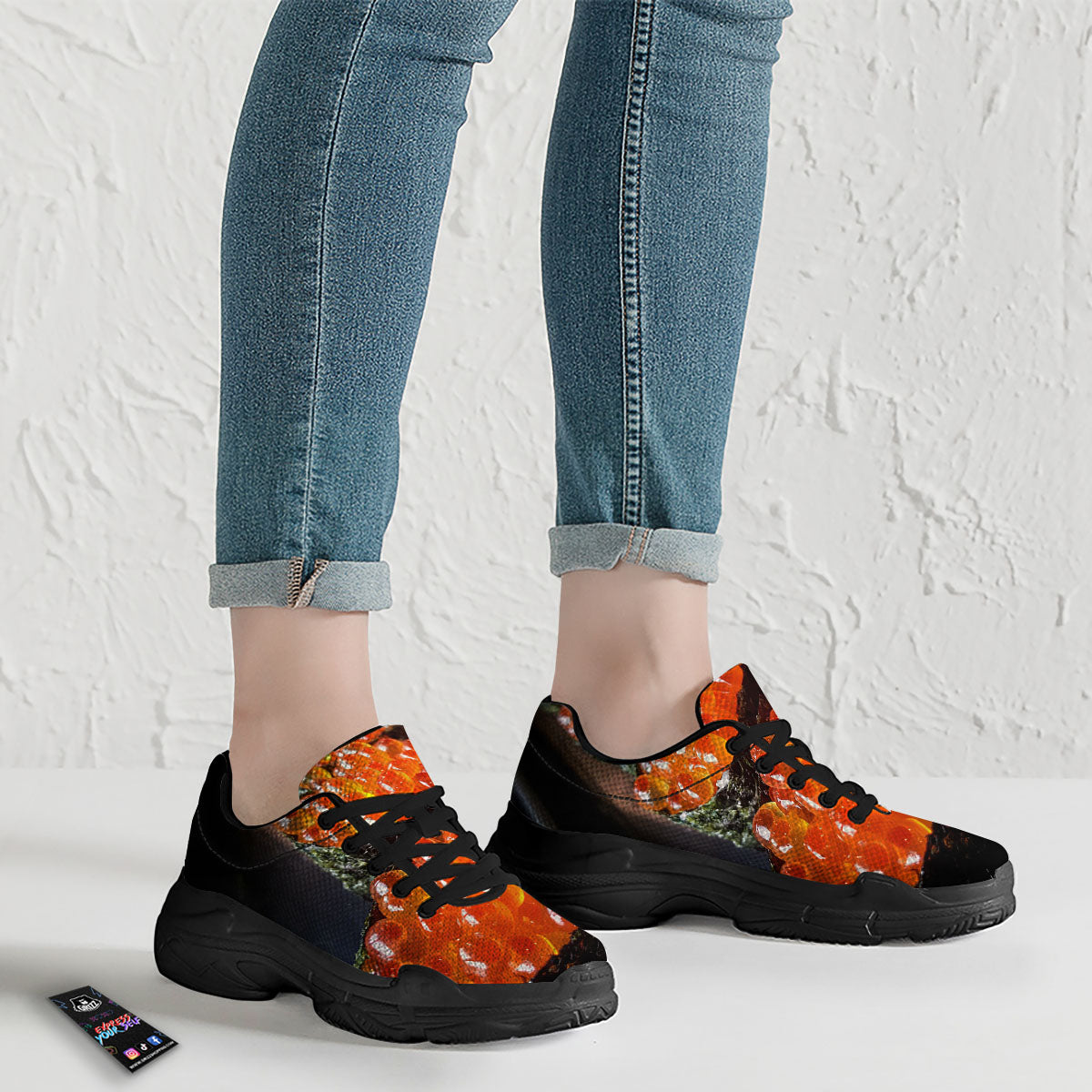 Salmon Roe Sushi Print Black Chunky Shoes-grizzshop