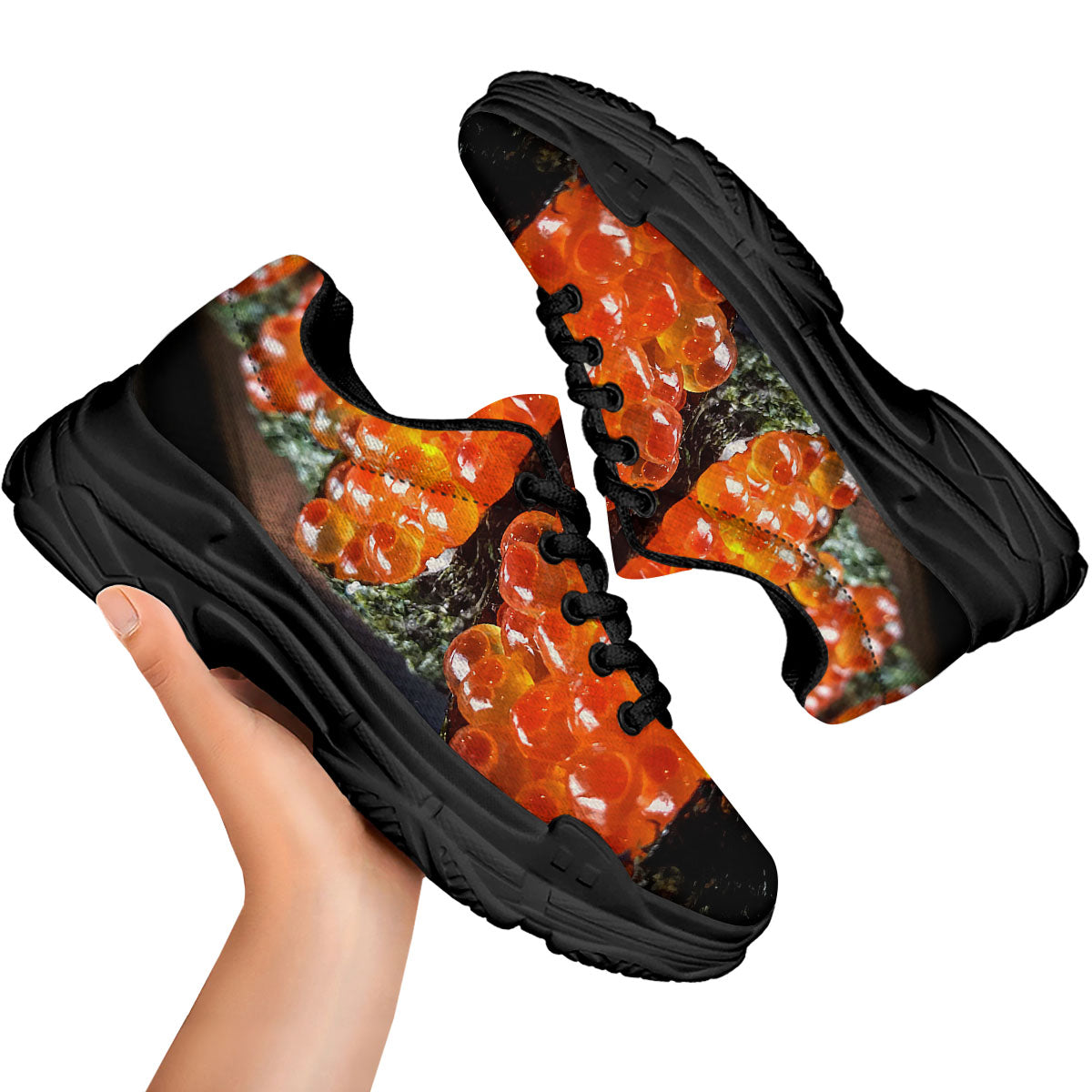 Salmon Roe Sushi Print Black Chunky Shoes-grizzshop