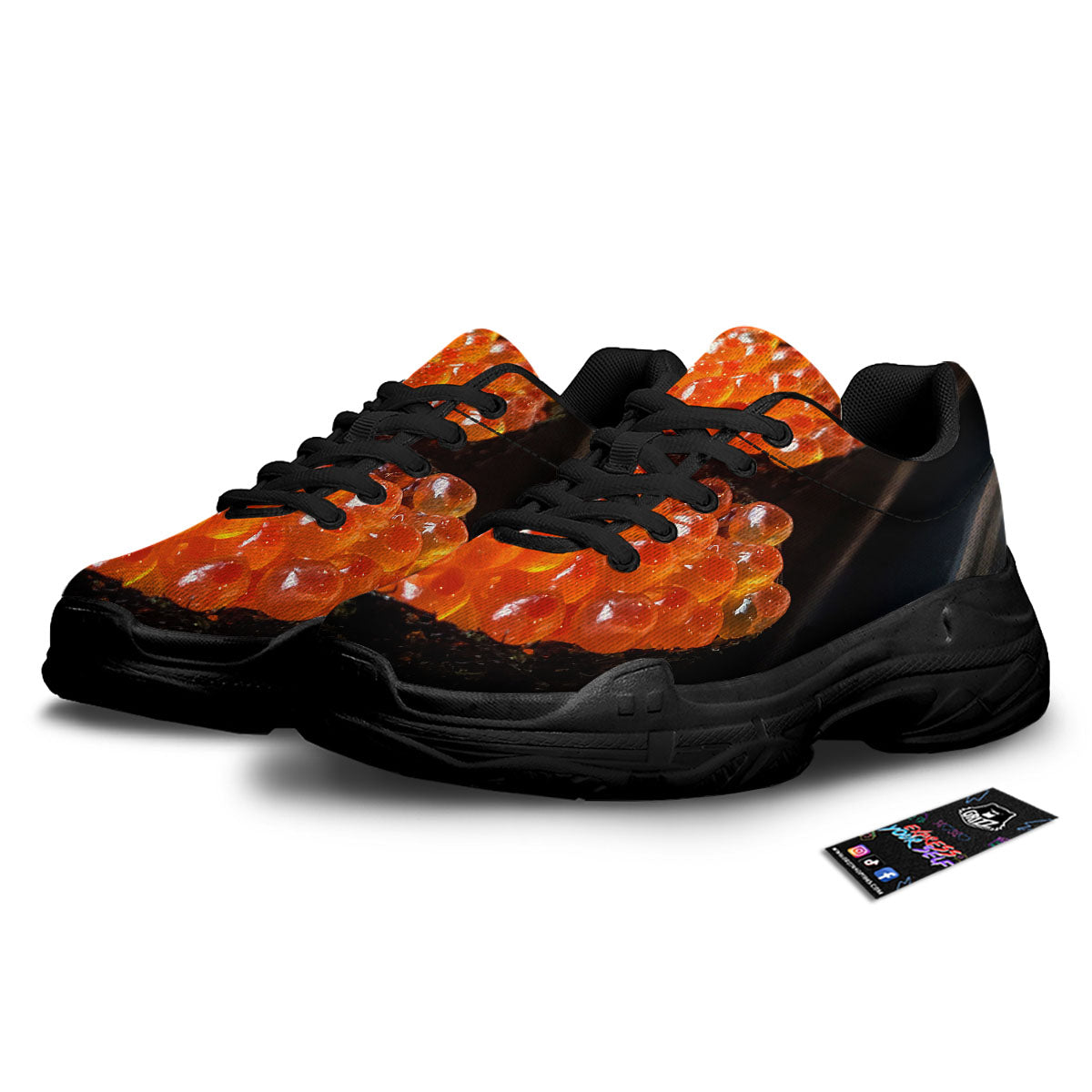Salmon Roe Sushi Print Black Chunky Shoes-grizzshop