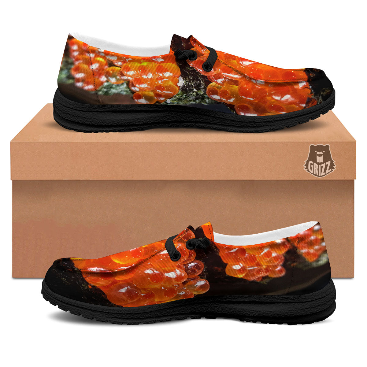 Salmon Roe Sushi Print Black Loafers-grizzshop