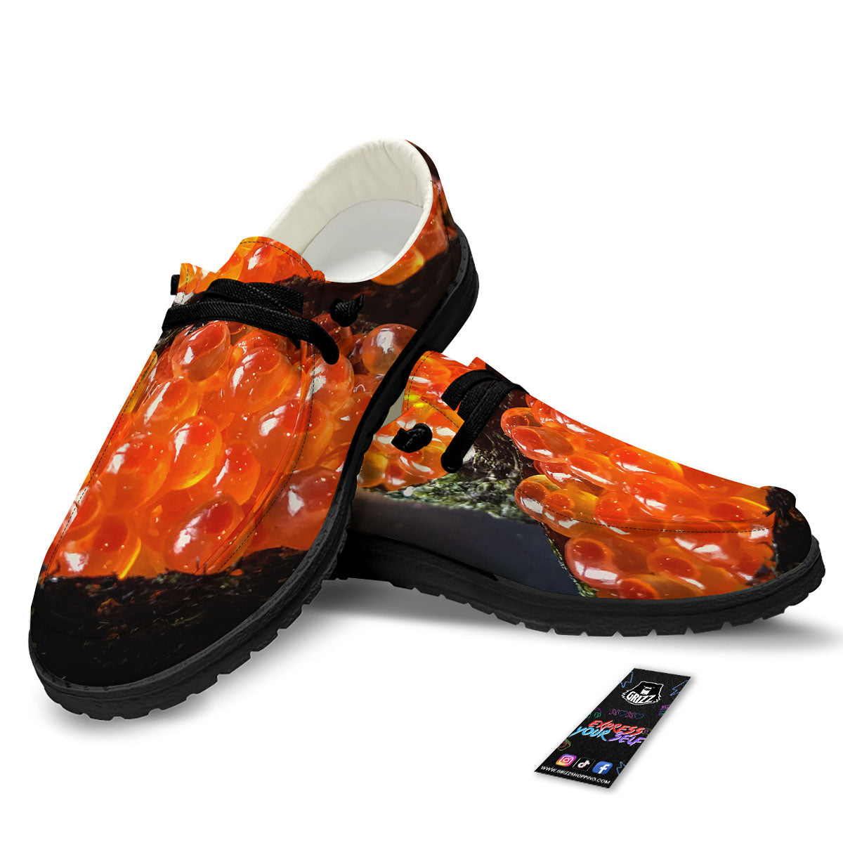 Salmon Roe Sushi Print Black Loafers-grizzshop