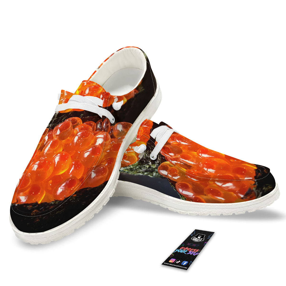 Salmon Roe Sushi Print Black Loafers-grizzshop