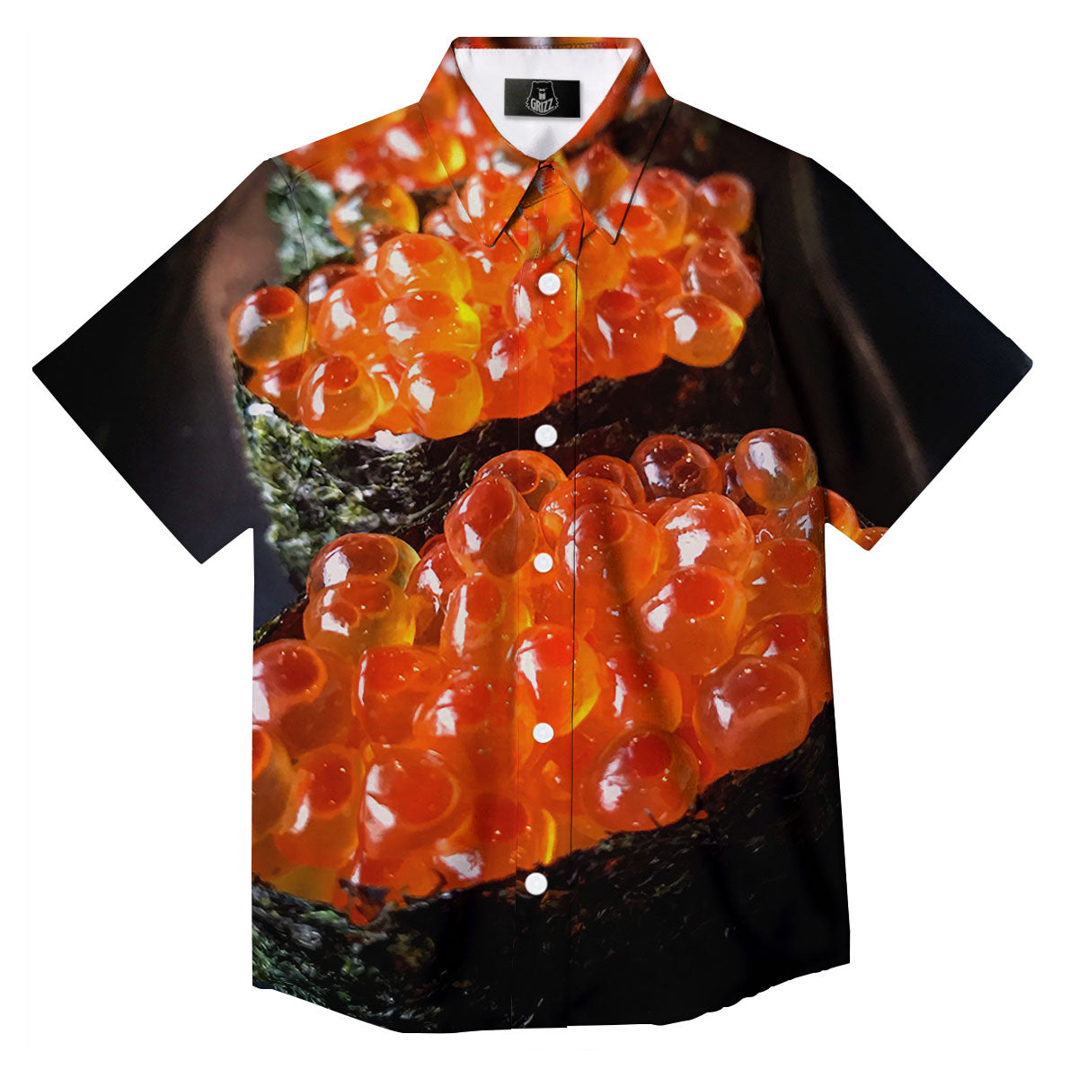 Salmon Roe Sushi Print Button Up Shirt-grizzshop