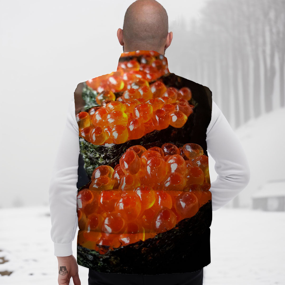 Salmon Roe Sushi Print Down Vest
