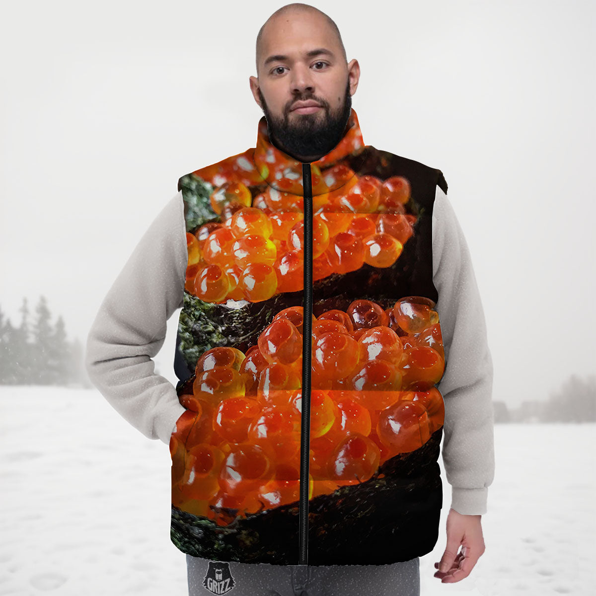 Salmon Roe Sushi Print Down Vest
