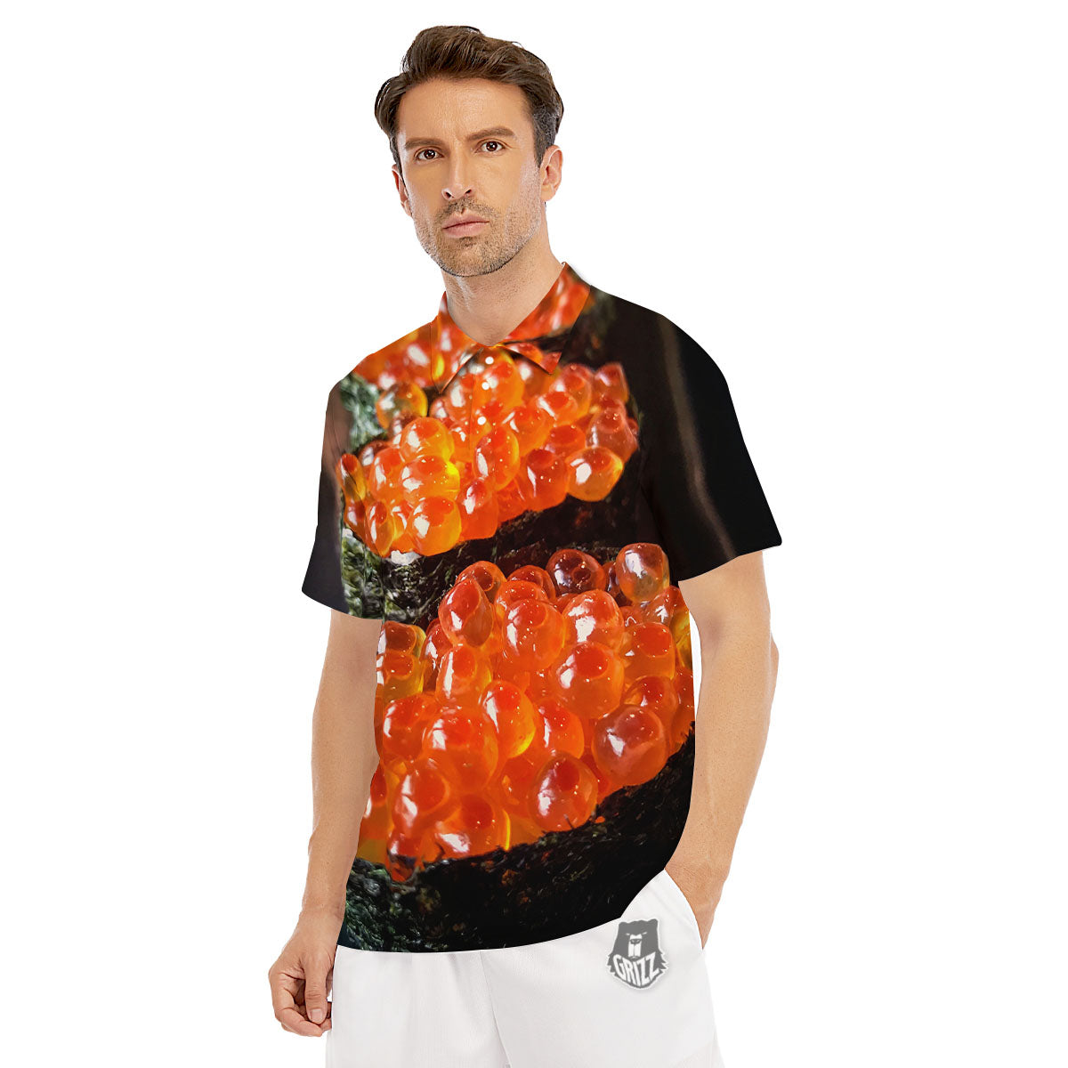 Salmon Roe Sushi Print Men's Golf Shirts-grizzshop