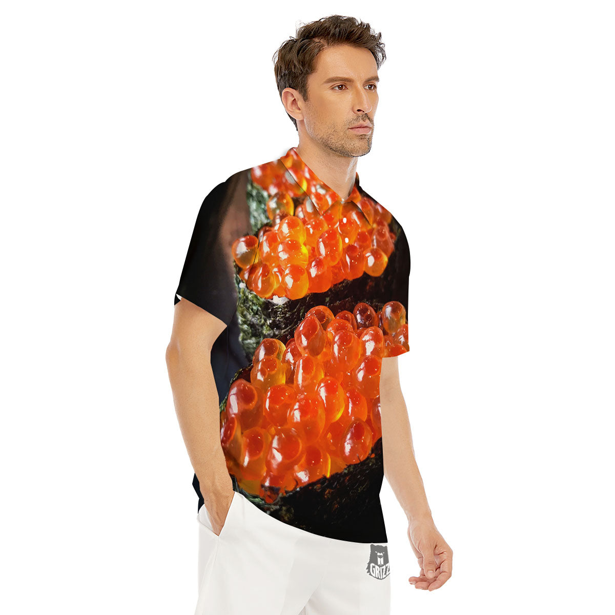 Salmon Roe Sushi Print Men's Golf Shirts-grizzshop
