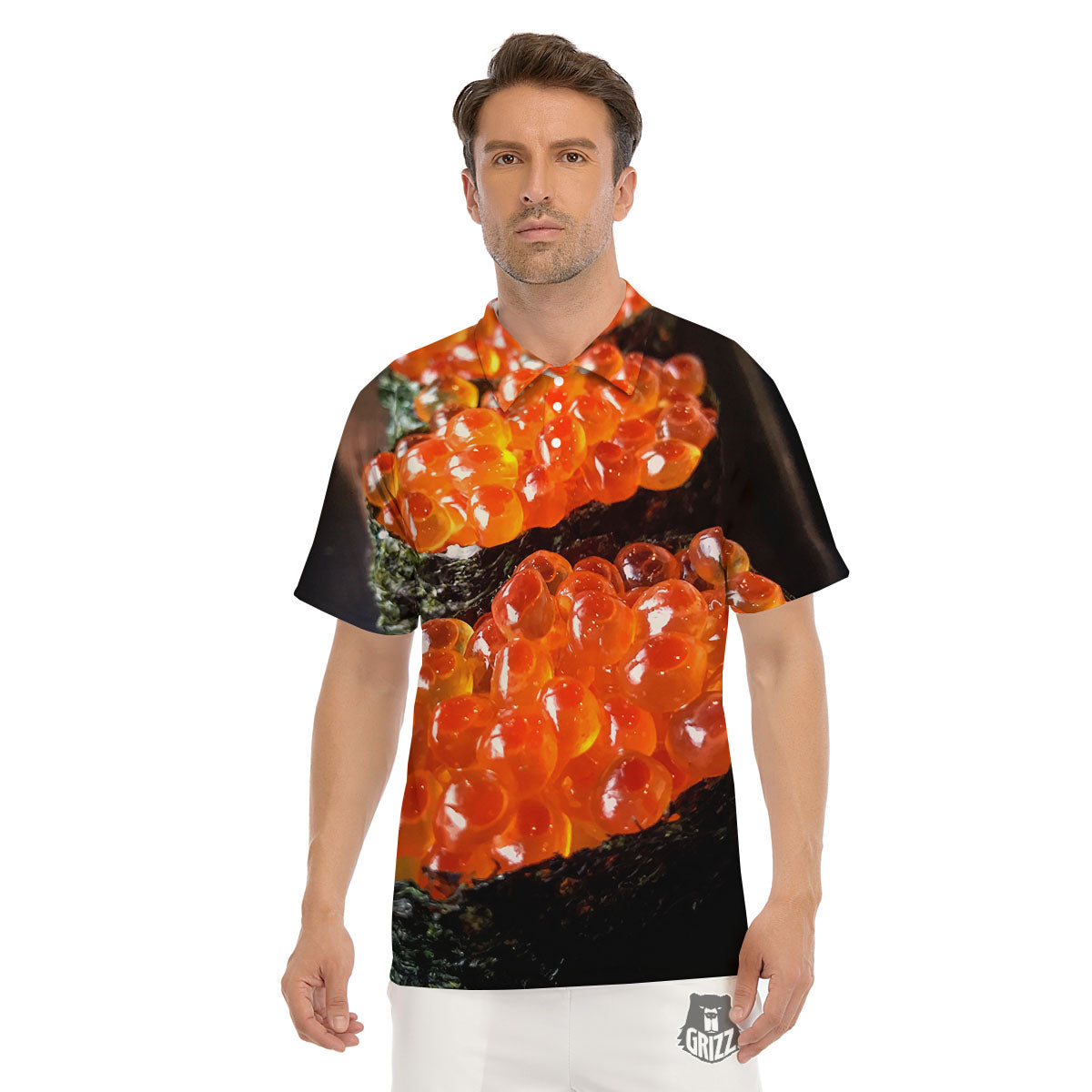 Salmon Roe Sushi Print Men's Golf Shirts-grizzshop