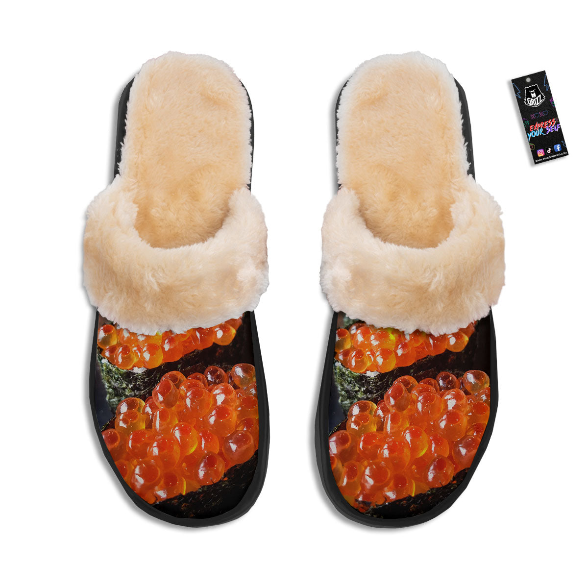 Salmon Roe Sushi Print Slippers-grizzshop