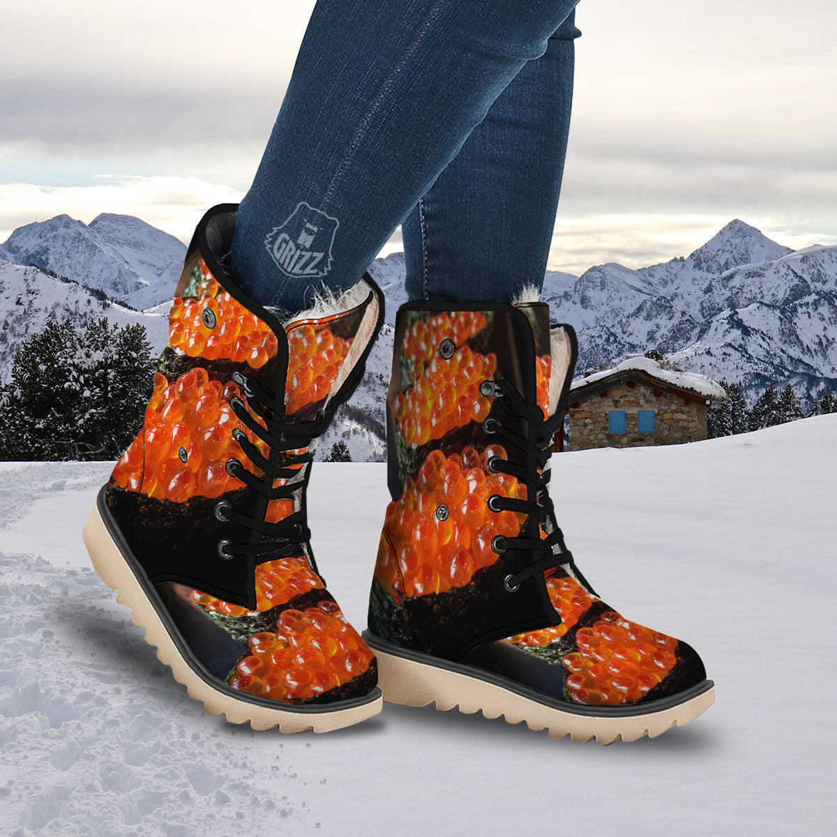 Salmon Roe Sushi Print Snow Boots-grizzshop