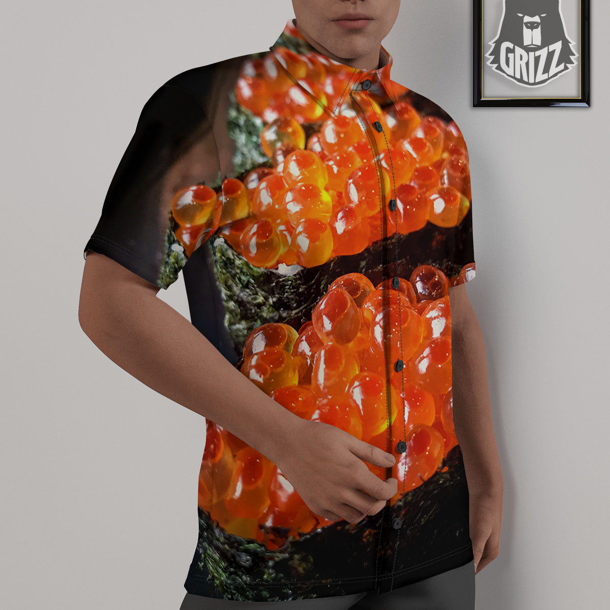 Salmon Roe Sushi Print Untucked Shirts-grizzshop
