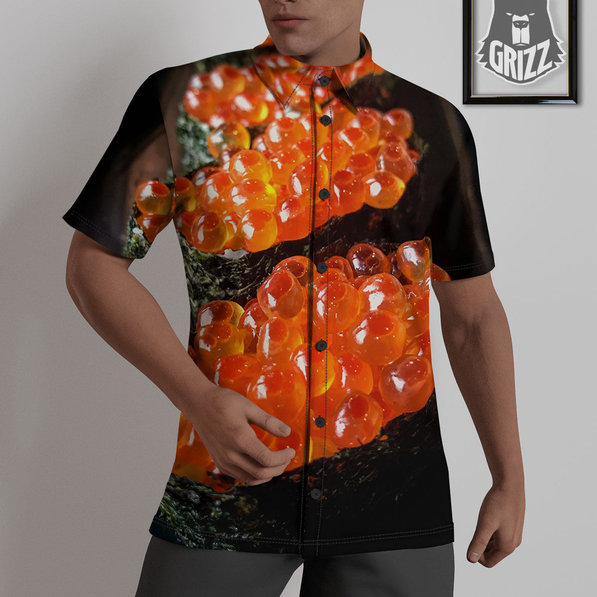 Salmon Roe Sushi Print Untucked Shirts-grizzshop