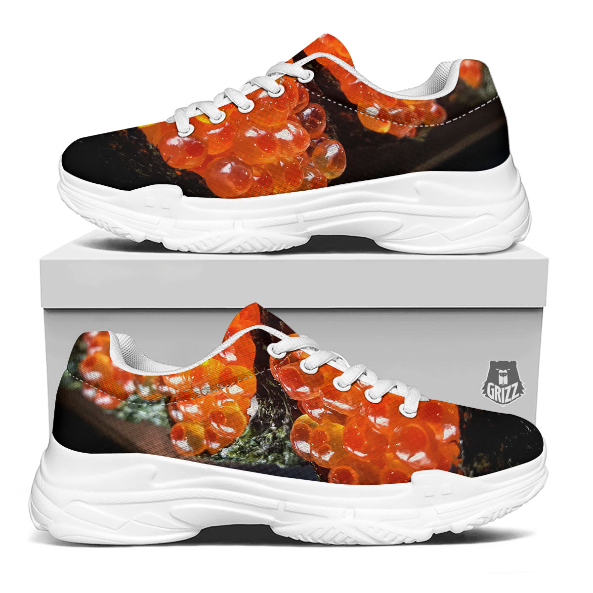 Salmon Roe Sushi Print White Chunky Shoes-grizzshop
