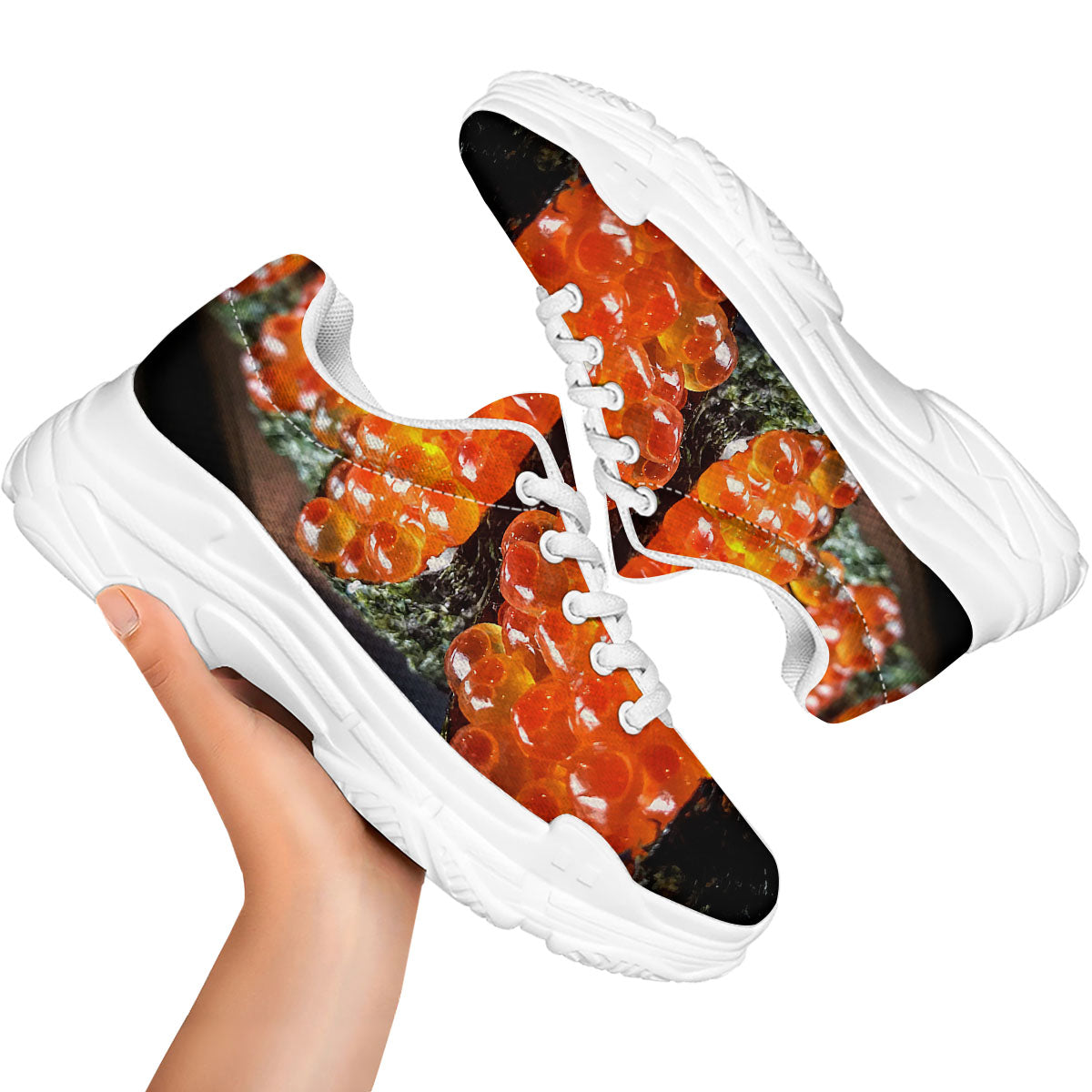 Salmon Roe Sushi Print White Chunky Shoes-grizzshop