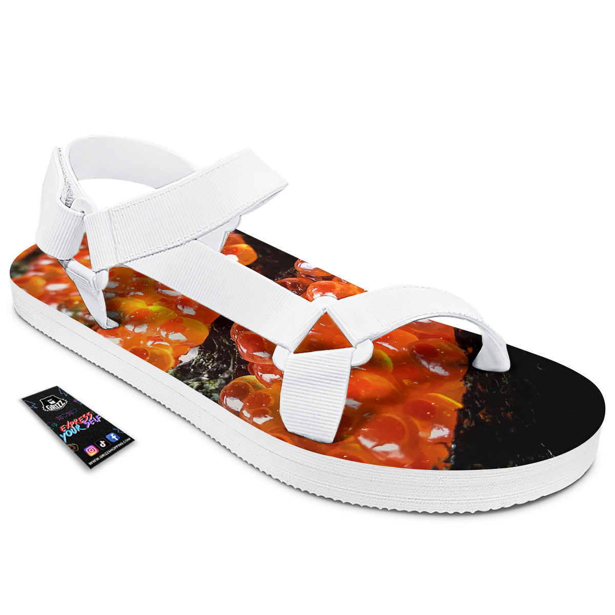 Salmon Roe Sushi Print White Open Toe Sandals-grizzshop