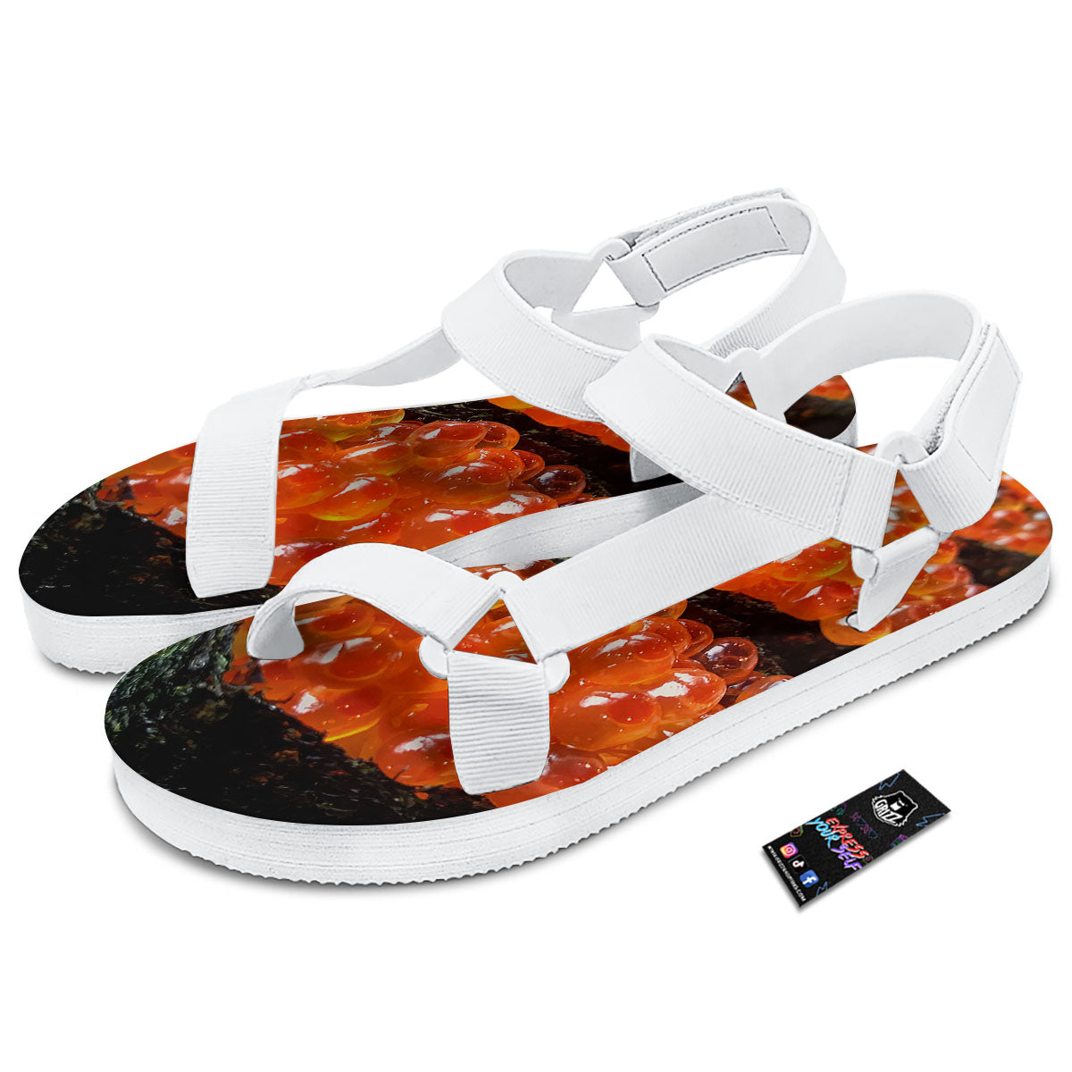 Salmon Roe Sushi Print White Open Toe Sandals-grizzshop