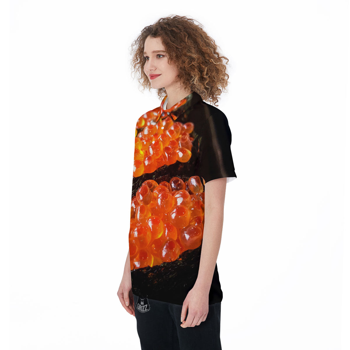Salmon Roe Sushi Print Women's Golf Shirts-grizzshop