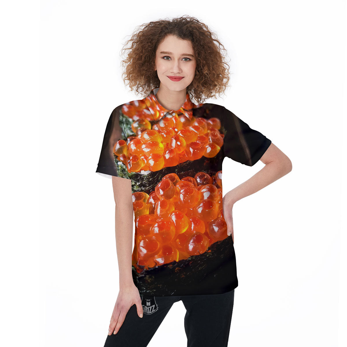 Salmon Roe Sushi Print Women's Golf Shirts-grizzshop