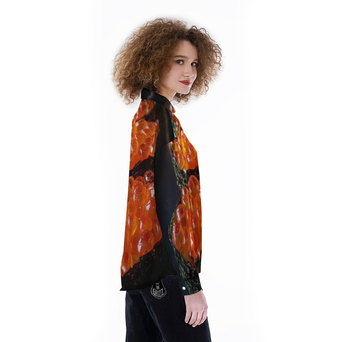 Salmon Roe Sushi Print Women's Long Sleeve Shirts-grizzshop