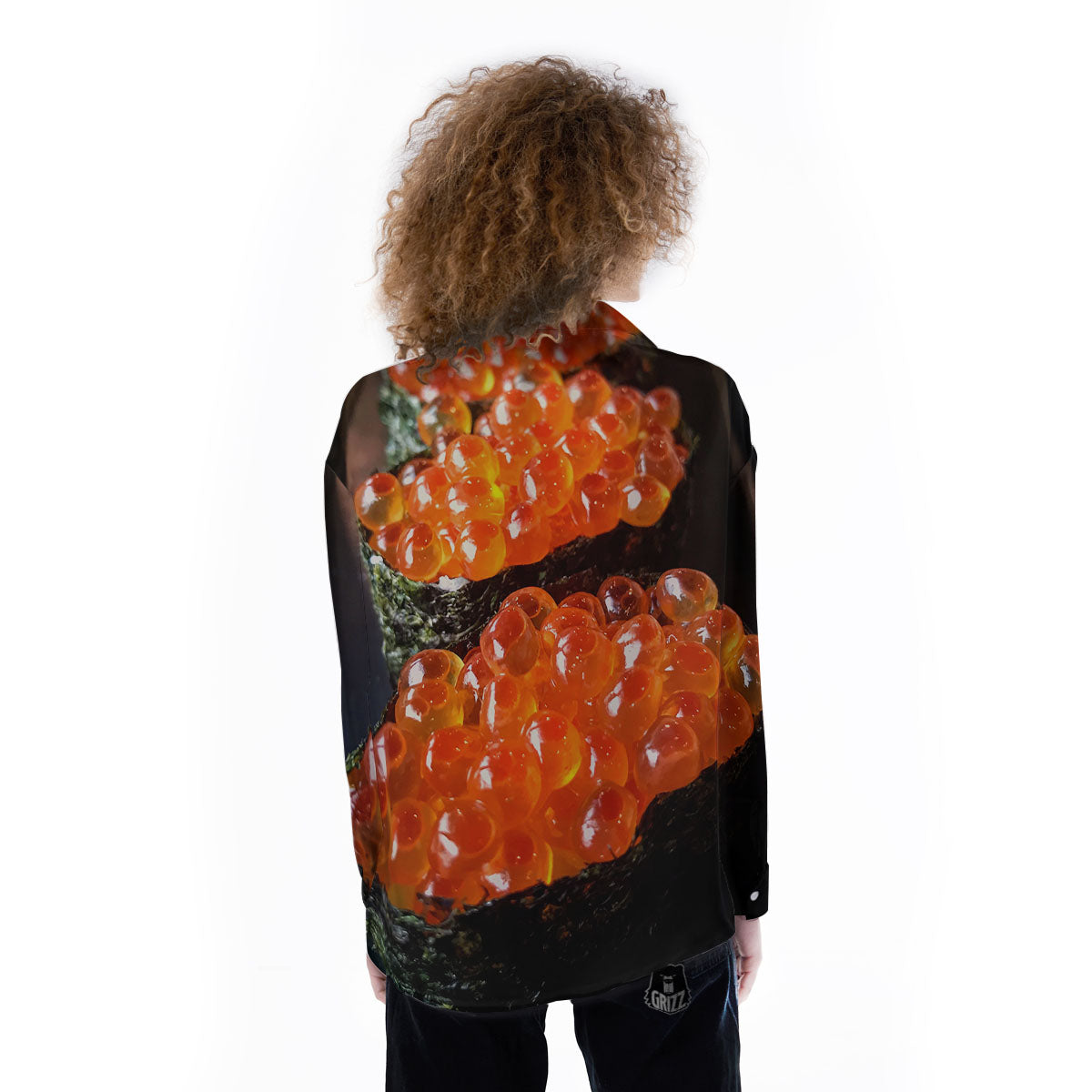 Salmon Roe Sushi Print Women's Long Sleeve Shirts-grizzshop