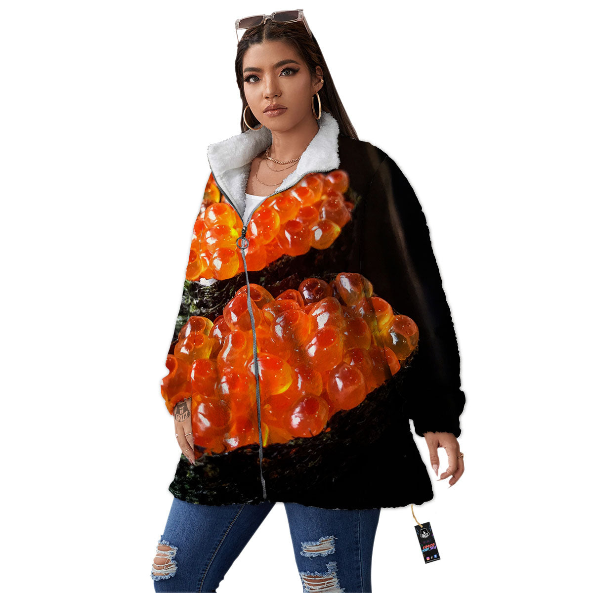 Salmon Roe Sushi Print Women's Sherpa Jacket-grizzshop