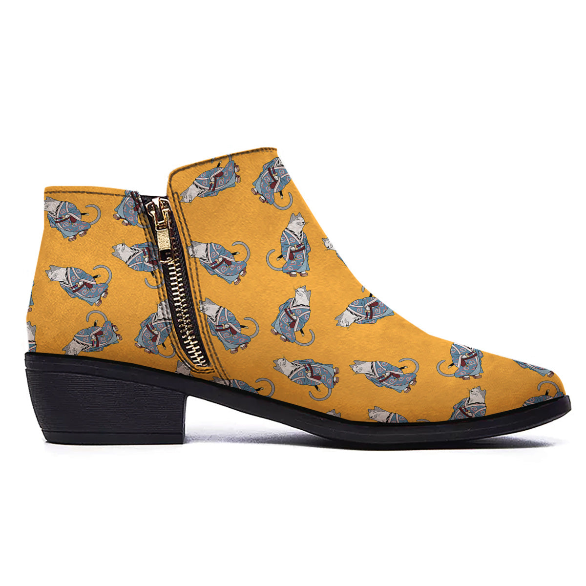 Samurai Cat Print Pattern Ankle Boots-grizzshop