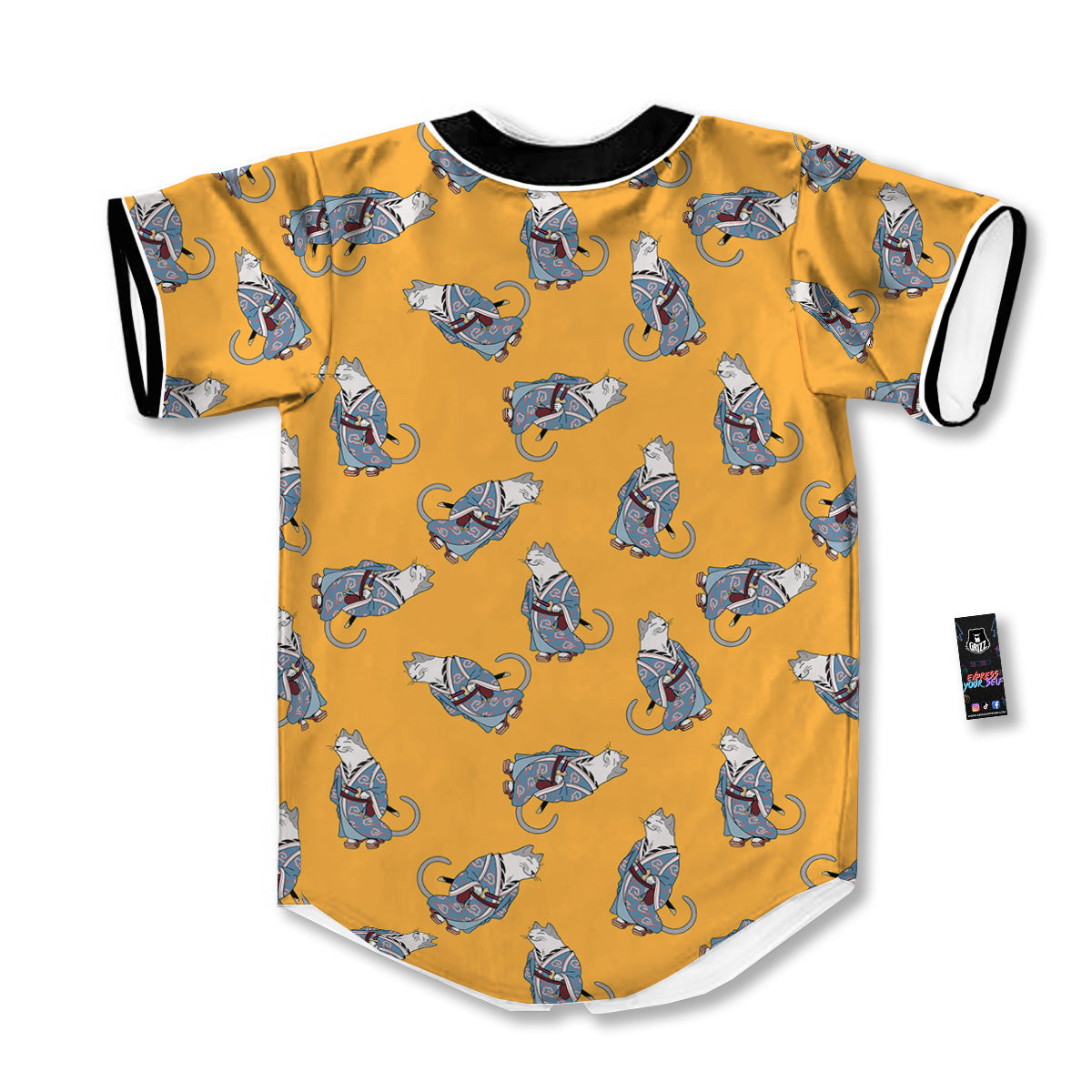 Samurai Cat Print Pattern Baseball Jersey-grizzshop