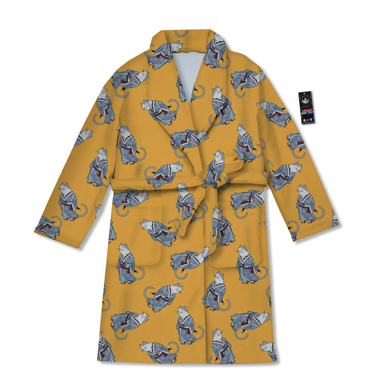 Samurai Cat Print Pattern Bathrobe-grizzshop