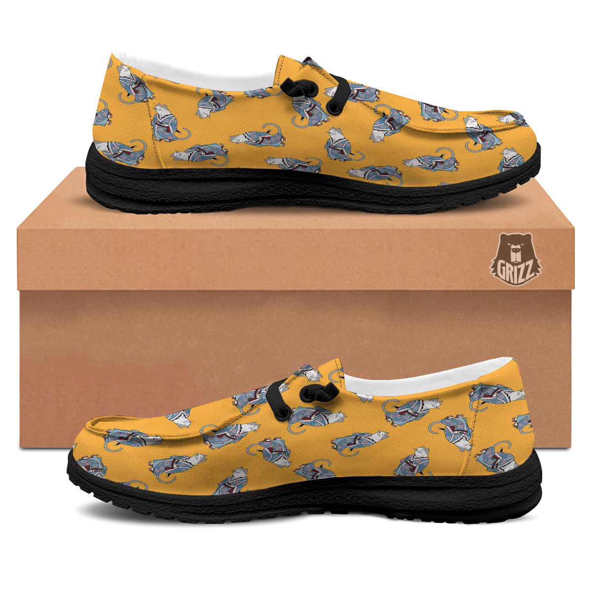 Samurai Cat Print Pattern Black Loafers-grizzshop