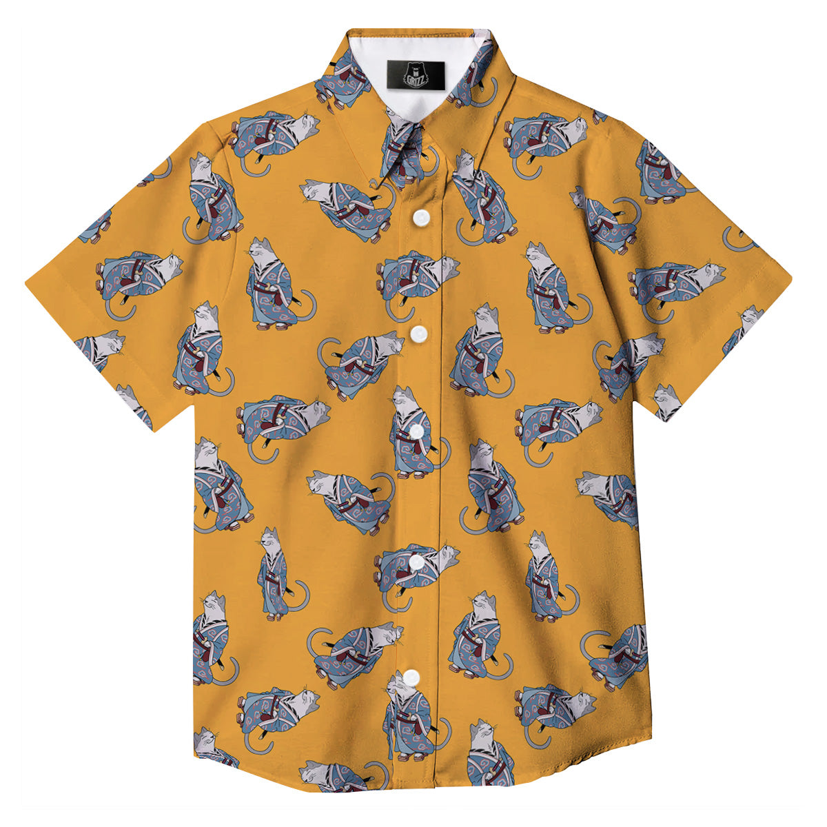 Samurai Cat Print Pattern Button Up Shirt-grizzshop