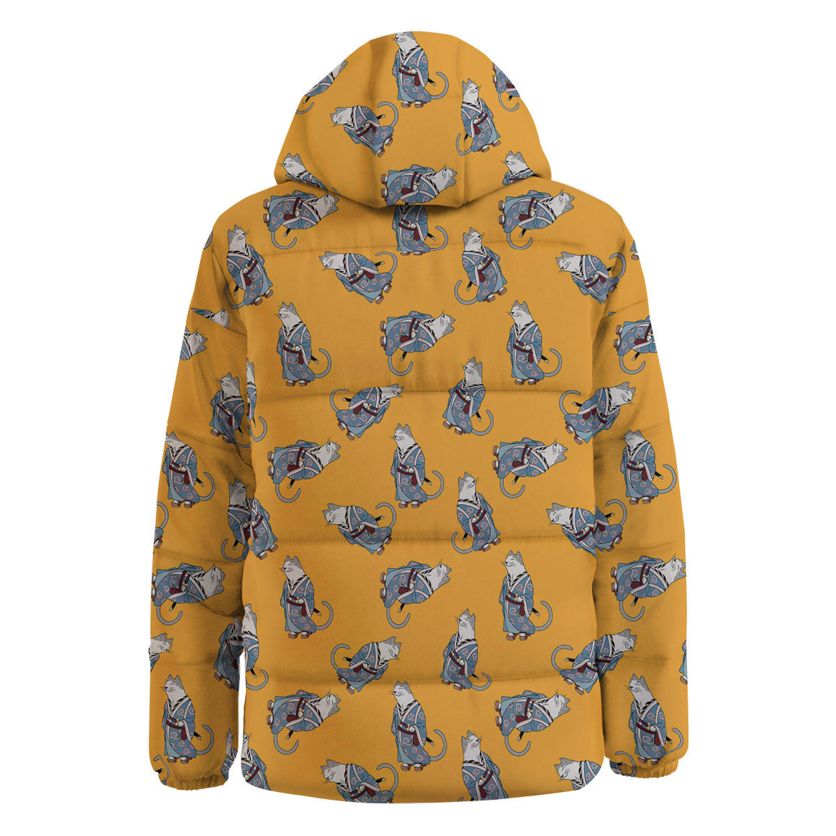 Samurai Cat Print Pattern Down Jacket-grizzshop