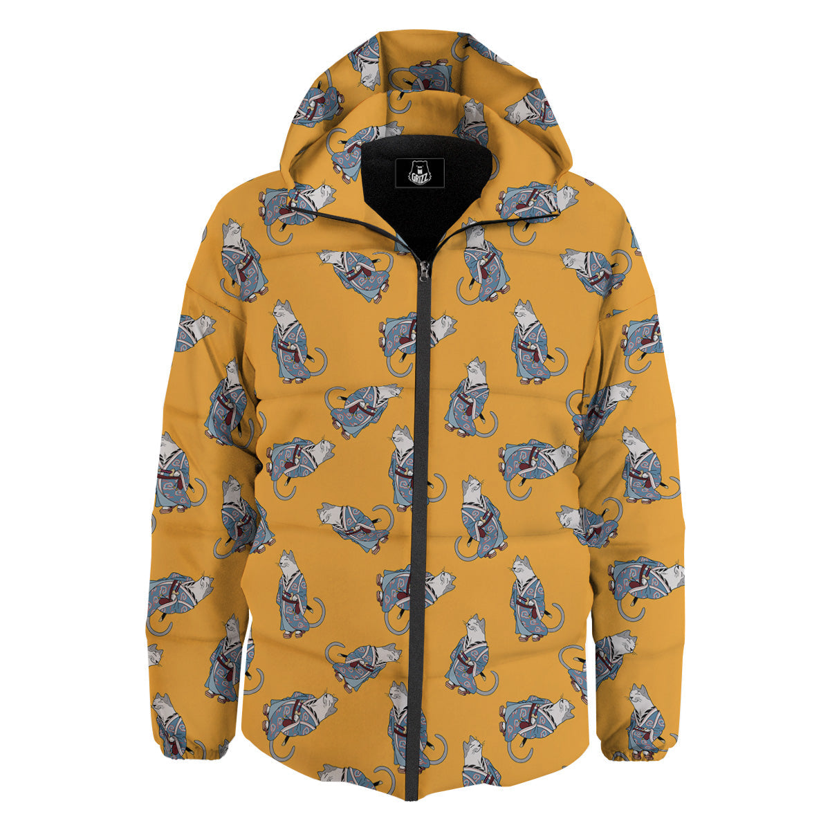 Samurai Cat Print Pattern Down Jacket-grizzshop