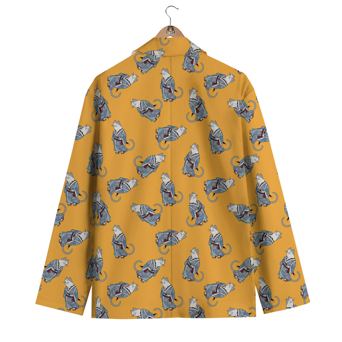 Samurai Cat Print Pattern Men's Blazer-grizzshop