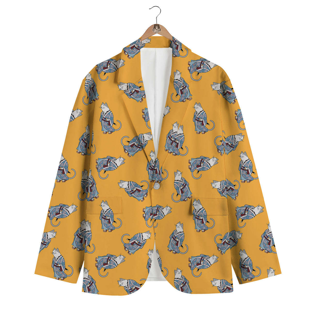 Samurai Cat Print Pattern Men's Blazer-grizzshop