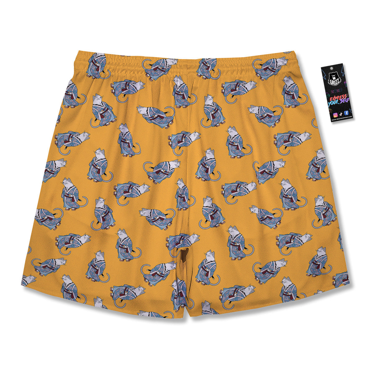 Samurai Cat Print Pattern Men's Running Shorts-grizzshop