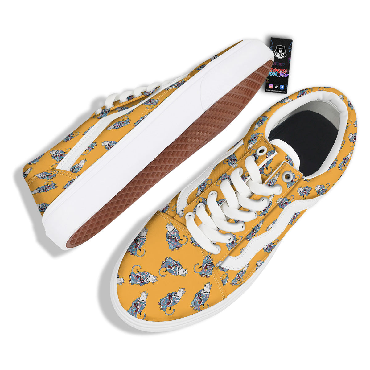 Samurai Cat Print Pattern Skate Shoes-grizzshop